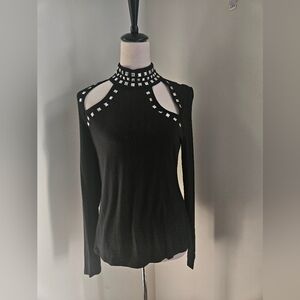 International Concepts Embellished Mock Neck Top L